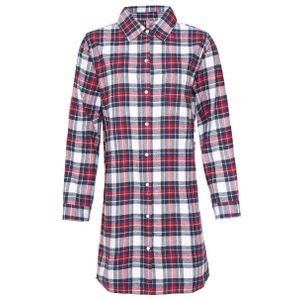 By Louise - Dames Pyjama Nachthemd - Rood/Blauw - Lang - Flanel