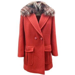 Fendi - Wollen Jas met Kraag van Vossenbont - Rood - Dames - Double-breasted