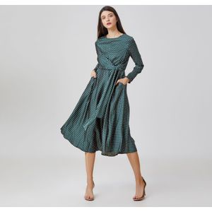 Uitlopende satijnen jurk met print en geknoopt zijpaneel