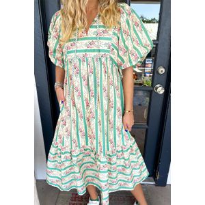 Bloemenprint Puff Sleeve Midi Jurk