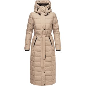 Navahoo - Winterjas - Taupe Grijs - Gewatteerd - Lang - Met Capuchon en Tailleriem