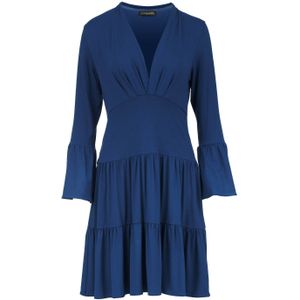 Jerseyjurken - Blauw - Gestreepte Jurk - A-lijn Silhouet - 7/8 Klokmouwen