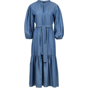 Indigo Midi-jurk - Denimachtige Stof - V-hals - ¾ Mouwen