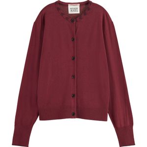 Scotch & Soda Jacquard trim crew neck cardigan bordeaux