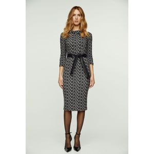 Jerseyjurk - Met Print en Riem - Getailleerd - ¾ Mouwen - Onder de Knie