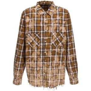 Amiri gebleekt bruin flanellen overhemd met lange mouwen