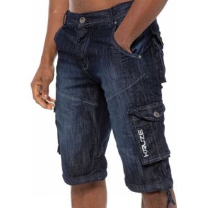 Kruze - Cargo Combat Shorts - Donkere Wassing - Denim - 7 Zakken
