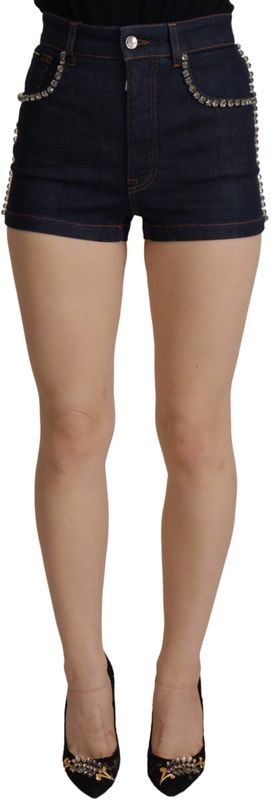 Dolce & Gabbana - High Waist Hot Pants - Blauw - Crystal Denim Shorts
