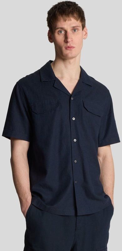 Lyle & Scott - Linnenmix Revere Shirt - Nachtblauw