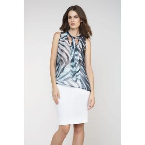 Mouwloze Top - Marine - Geprinte Chiffon-Wafelstof - A-lijn Silhouet