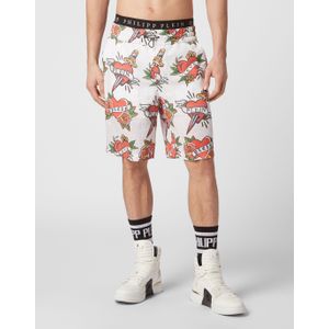 Philipp Plein - Love Tattoo-print - Linnen Bermuda Shorts - Veelkleurig