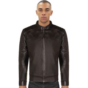 Zwart - Gewatteerd Bikerjack - Heren - Leren Jas - Parijs