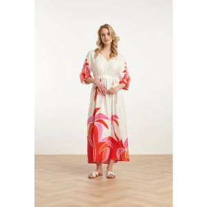 Smashed Lemon 25058 off white flowy maxi jurk met helder palm print |