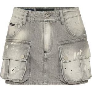 Philipp Plein - Denim Cargo Mini Rok - Grijs - Casual Urban Look