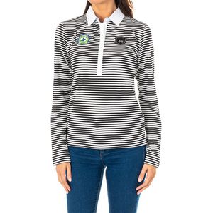 Damespolo - Wit-Zwart - Lange Mouwen - Contrasterende Reverskraag