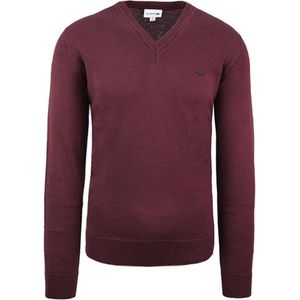 Lacoste - Lange Mouw V-Hals - Wollen Trui - Bordeauxrood