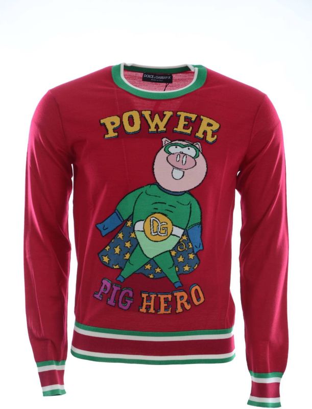 Dolce & Gabbana Rode Wol Zijden Varken van het Jaar Trui voor heren