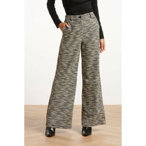 Smashed Lemon - Pantalon - Zwart/Wit/Zilver - Hoge Taille - Wijde Pijpen