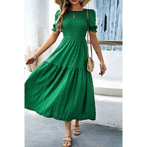 Gestreepte Pofmouw Midi-jurk