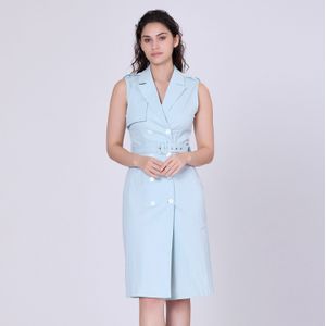 Trench -stijl mouwloze jurk met dubbele borsten