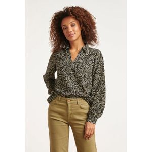 Smashed Lemon - 23508 - Blouse - Zwart-wit - Semi Fitted - Knoopsluiting