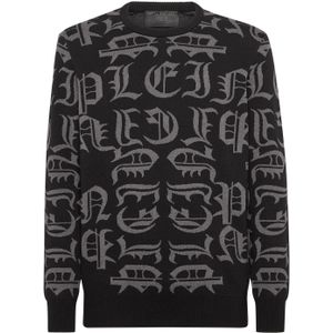 Pullover - Merinowol - Gothic Plein - Ronde Hals - Jacquardgebreide Belettering