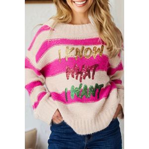 Gestreepte Pailletten Letter Sweater