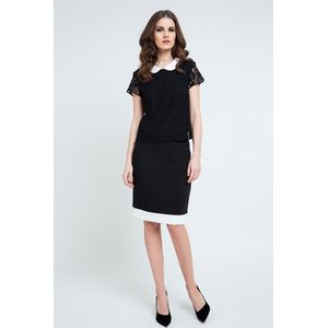 Conquista - Midi Kokerrok - Geweven Stof - Zwart - Plooien en Split