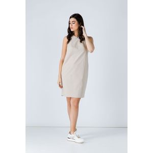 Kokerjurk - Zandkleurig - 100% Crushed Cotton - Mouwloos - Ronde Hals