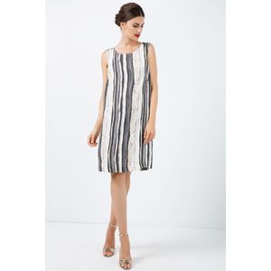 Jerseyjurken - Gestreepte Rechte Jurk - Mouwloos - Met Riem - 100% Viscose