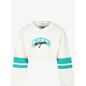 Msgm - Sweater - Wit - Met Strepen en Logo Opdruk