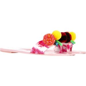 Sophia Webster Jada Pompom Slippers In Roze Leer