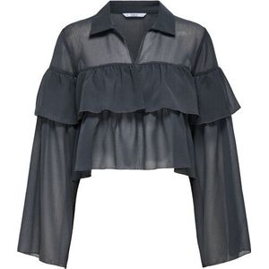 Only Onlsuzzi ls frill tie top ox wvn antraciet