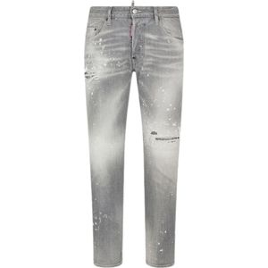 Dsquared2 - Skater Jean - Lichtgrijs - Jeans - Slim Fit - Verfspetterontwerp