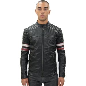 Heren - Gewatteerd Leren Racejack - Zwart - Madrid