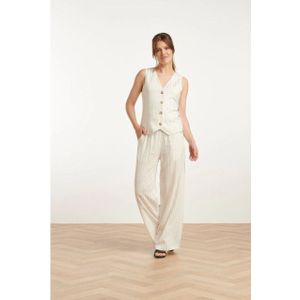 Smashed Lemon - 25131 - Linnen Broek - Wit - Pinstripe