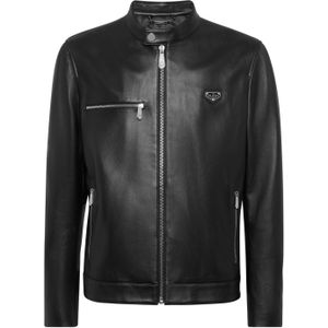 Philipp Plein, Heren, Jassen, Zwart, Maat: S Leer,