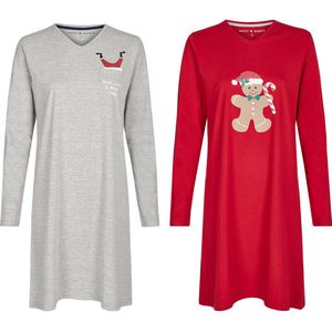 Happy Shorts Dames kerst pyjama nachthemd rood / grijs