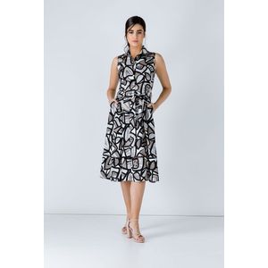 A-lijn Jurk - Zwart - Mouwloos - Geweven Popeline-Katoen - Met Riem