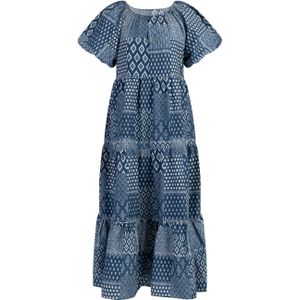 DreiMaster - Maxi-jurk - Donker Marineblauwe Print - Korte Mouwen