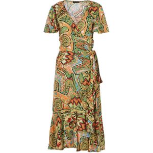 Tribal - Rhapsody - Midi Jurk - Dierenprint - V-hals - Korte Ruche Mouwen