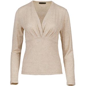 Wikkeltops - Gebreide Top - Beige - V-hals - Lange Mouwen