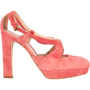 Jil Sander Cross Strap Chunky Heel Platform Pumps in Koraal Suède