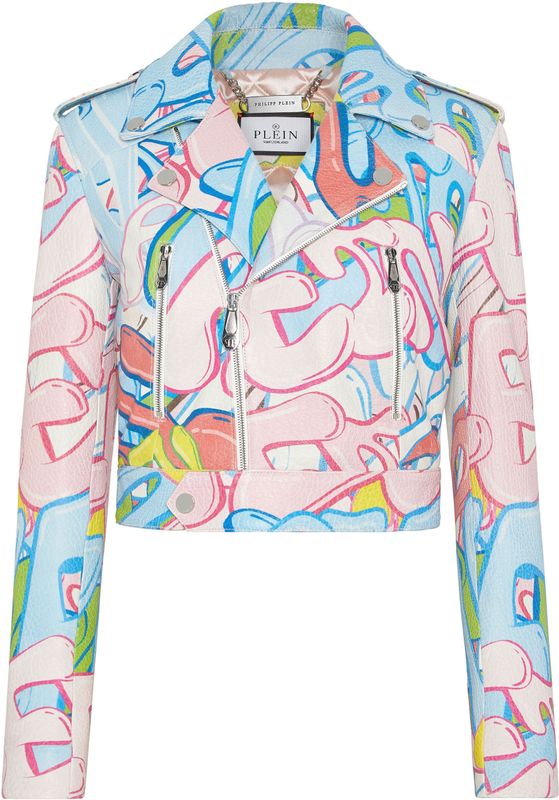 Philipp Plein - Cropped Boxy Biker Jacket - Veelkleurig - Leren Jas