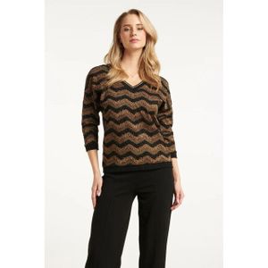 Smashed Lemon - Zig-zag Top - Zwart en Goud - V-hals - 3/4 Mouwen