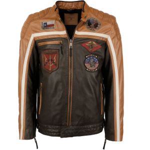 TOP GUN - Tussenjas - Cognac - Bikerjack - Licht Gevoerd - Lamsleer