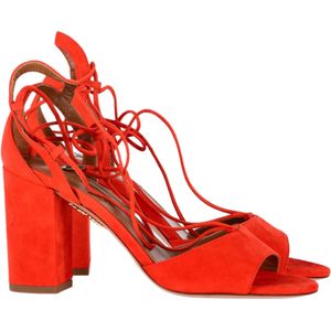 Aquazzura Austin Strappy Sandalen Hakken in Oranje Suède