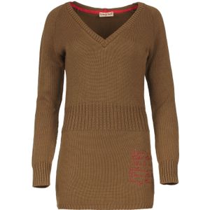 Gebreide Tuniekjurk - Diepe V-hals - Met Capuchon - Lange Mouwen - Geribde Taille