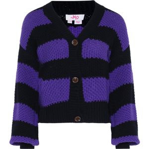 MYMO - Gebreid Vest - Donkerlila/Zwart - V-hals - Lange Mouw
