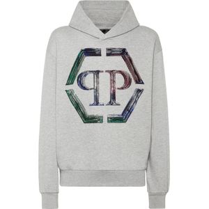 Philipp Plein - Hoodie Sweatshirt LS Strass Hexagon - Grijs - Katoen